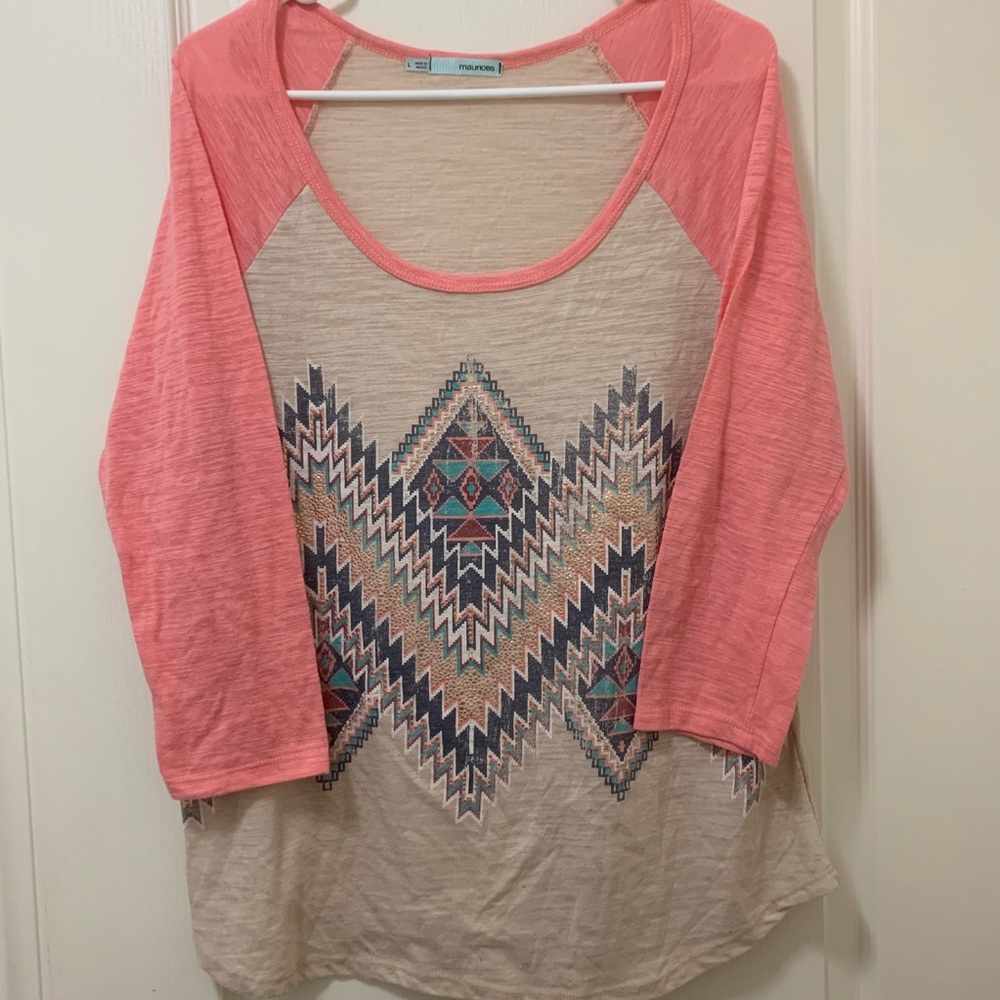 3/4 sleeve tribal print shirt